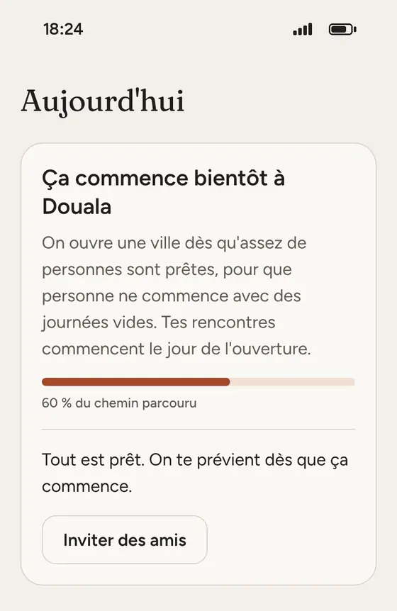 L'écran d'attente de l'appli tant qu'une ville n'est pas encore ouverte.